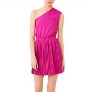 One-Shoulder Fuchsia Pleated Mini Dress